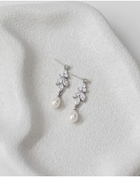 The White Collection - Holly - Art Deco Silver Pearl Bridal Earrings