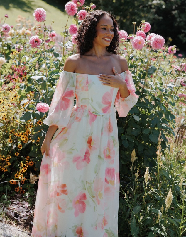 Petal & Pup - Chantel Off Shoulder Maxi Dress - Pink Garden Floral