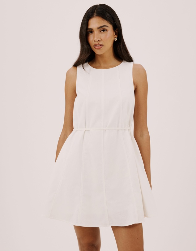 Atmos&Here - Willow Linen Blend A-Line Mini Dress with Top Stitching Detail