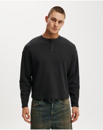 Cotton On - Relaxed Fit Textured Henley Long Sleeve