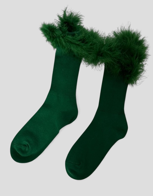 High Heel Jungle - Frou-Frou Faux Fur Trim Combed Cotton Socks