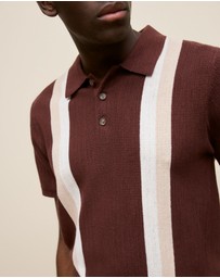 Trenery - Cotton Linen Graphic Knit Polo in Espresso