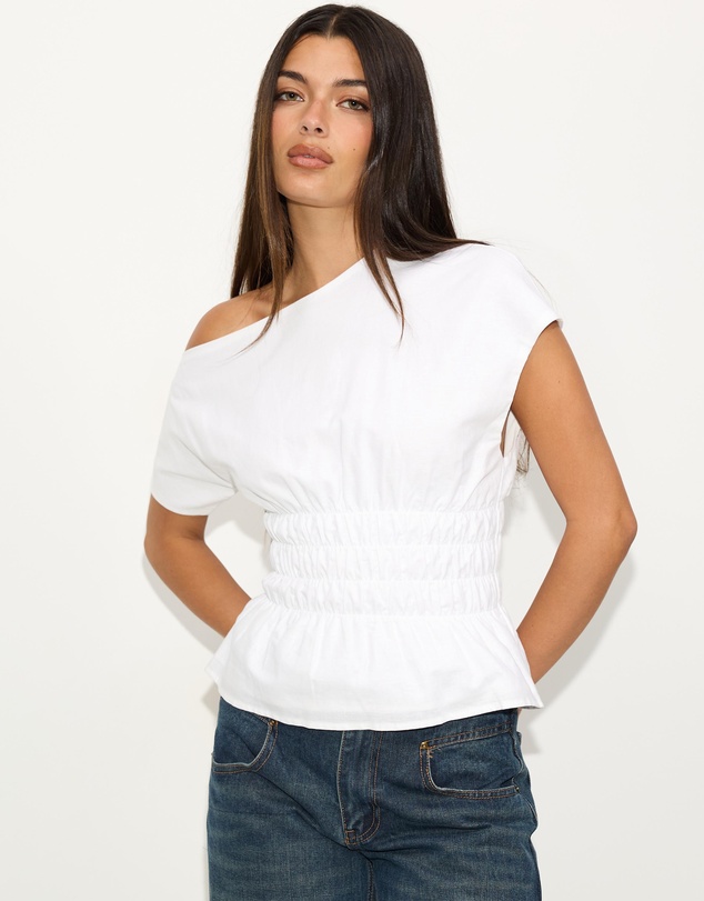 Dazie - Crushing On You Ruched One Shoulder Linen Blend Top