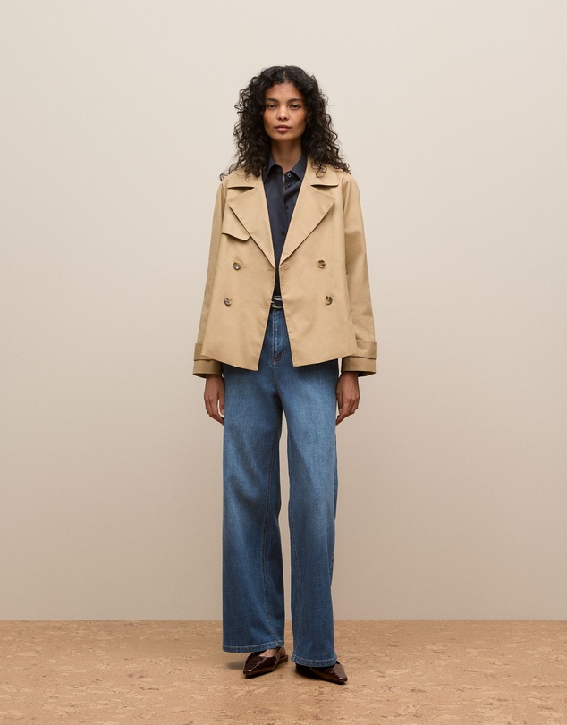 Trenery - Cotton Twill Cropped Trench Coat in Dark Camel