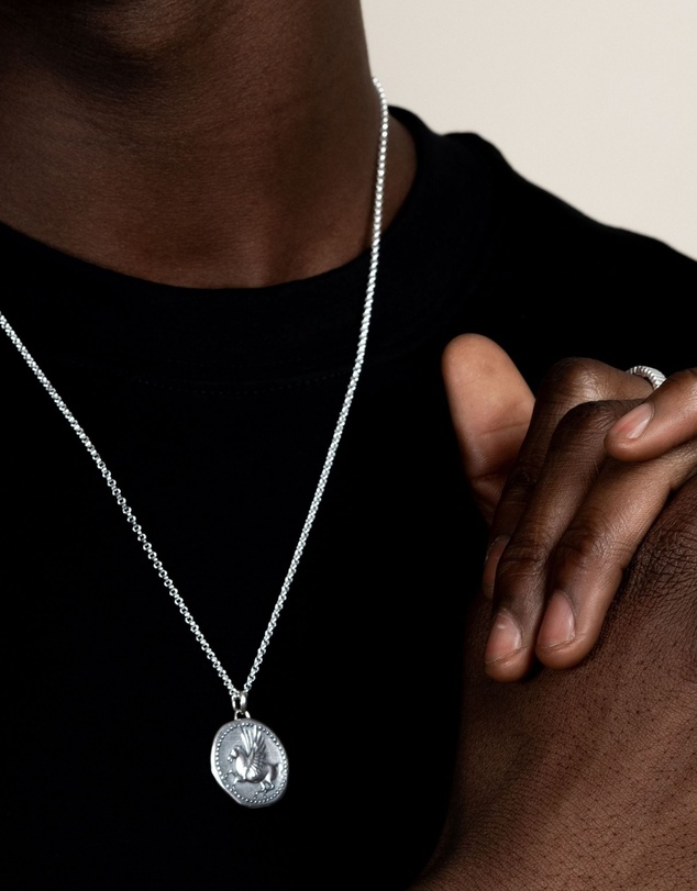 Dower & Hall - Men's 'Overcome and Thrive' Pegasus Talisman Necklace In Sterling Silver