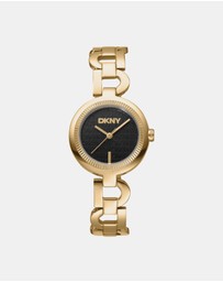 DKNY - Open Link Gold 28mm Black Dial Womens Watch