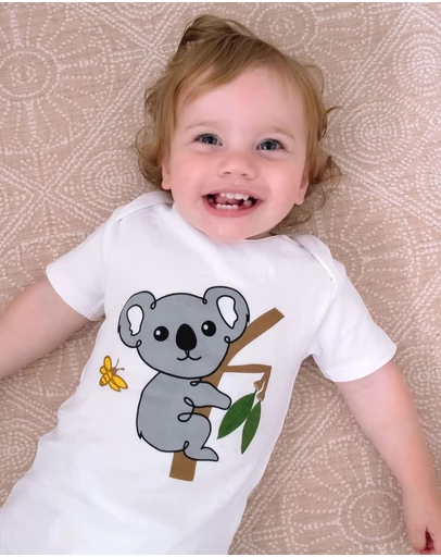 B Free Intimate Apparel - 100% Organic Cotton Short Sleeve Baby Bodysuit - White Koala