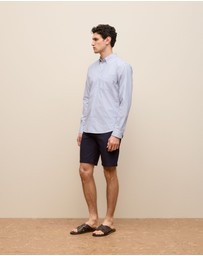 Trenery - Regular Fit Poplin Stripe Long Sleeve Shirt in Ice Blue