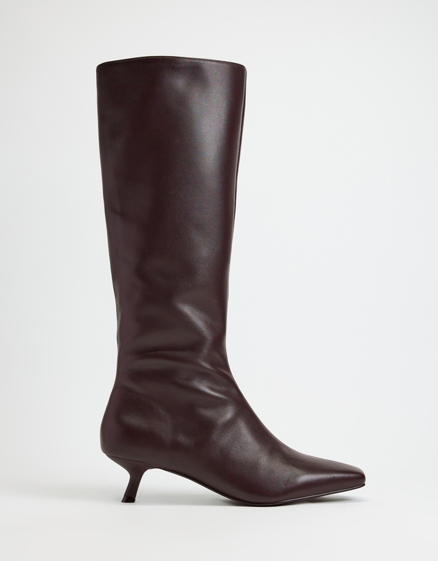 AERE - Maria Leather Knee High Kitten Heel Boots
