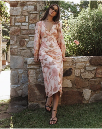 Petal & Pup - Kolby Long Sleeve Midi Dress - Pink Floral