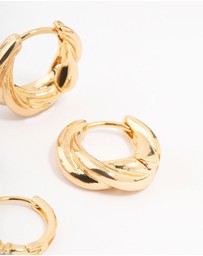 Lovisa - Gold Plated Cubic Zirconia Twist Huggie Earrings 2-Pack