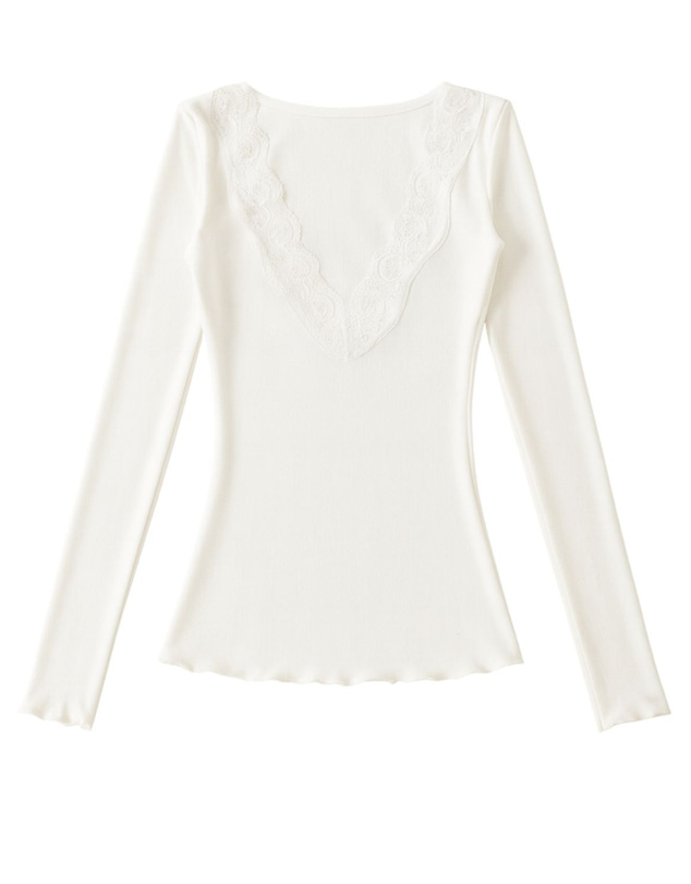 Style Addict - Lia Lace Trim Long Sleeve Top - White