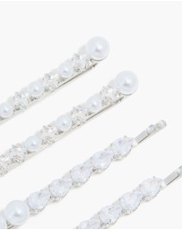 Lovisa - Silver Plated Cubic Zirconia & Pearl Hair Clips 4-Pack