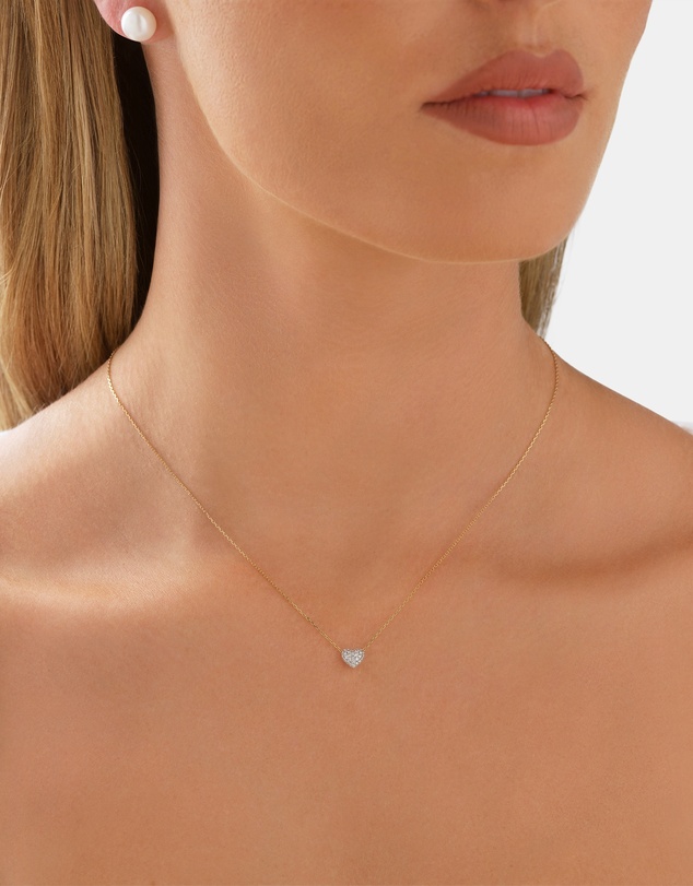Michael Hill - Mini Puff Heart Necklace with .12TW of Diamonds in 10kt Yellow Gold and Rhodium