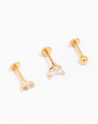 Lovisa - Gold Plated Surgical Steel Cubic Zirconia Double Marquise Flat Back 3-Pack