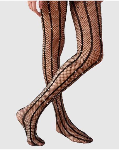 High Heel Jungle - Strobed Glitter Fishnet Tights