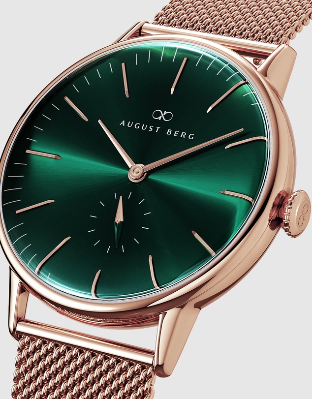 August Berg - Serenity 40mm Rose Gold Plated Mesh Watch