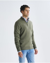 3 Wise Men - 3 Wise Men Harvey Zip Neck Merino Knit - Army Green