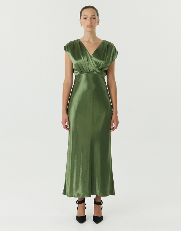 Third Form - Satin Cross Over Gather Dress