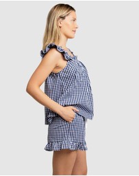 Sant And Abel - Women's Hepburn Gingham Navy Frill Tank PJ Set