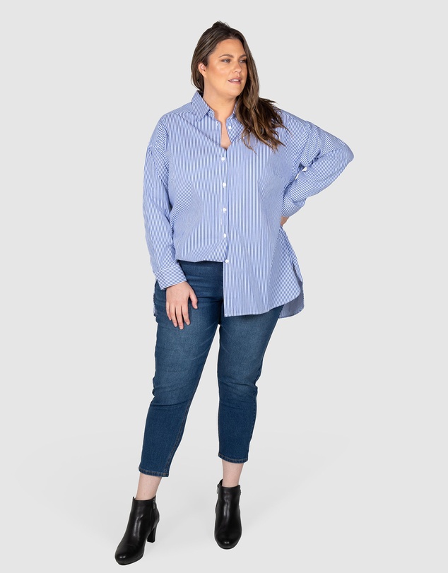 Love Your Wardrobe - Leah Stripe Curved Hem Over Shirt