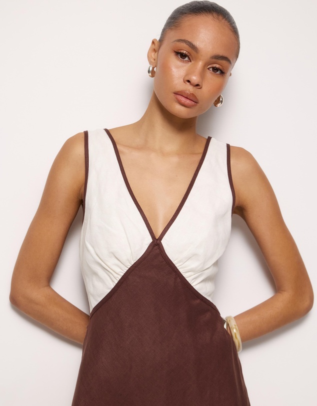 AERE - Eila Contrast Linen Slip Midi Dress