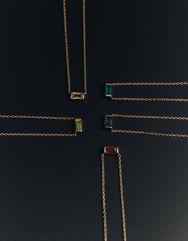 Kirstin Ash - Baguette Birthstone Necklace August Peridot