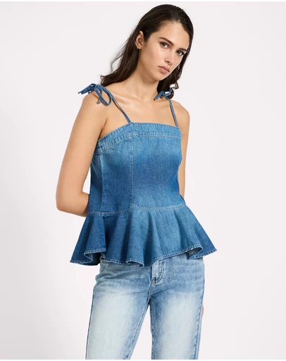 ONE TEASPOON - Peplum Frill Cami Denim Top - Blue Pasadena