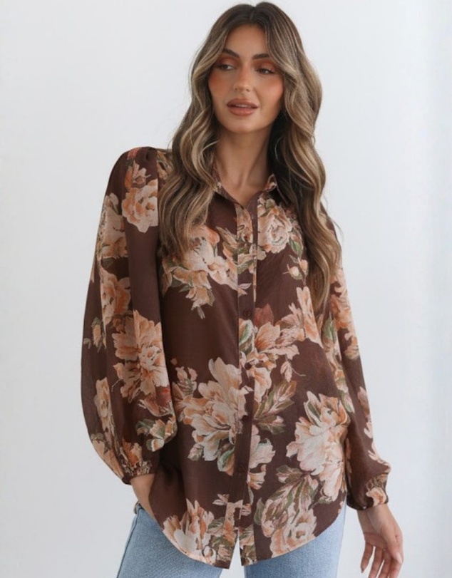 Esther & Co - Veiga Blouse - Choc Floral