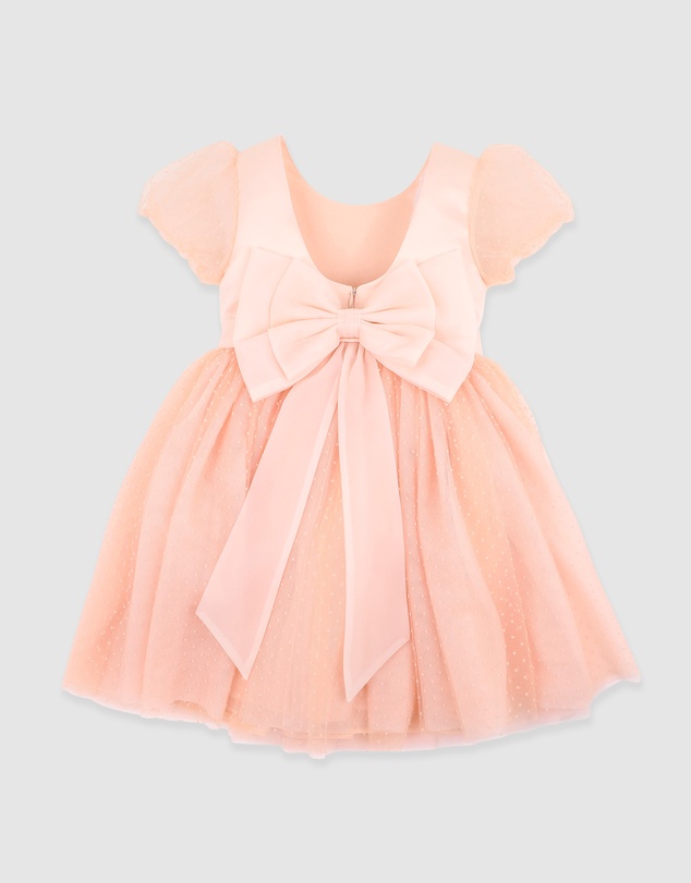 Bebe by Minihaha - Peach Spot Puff Sleeve Dress With Back Bow 3-10 Yrs