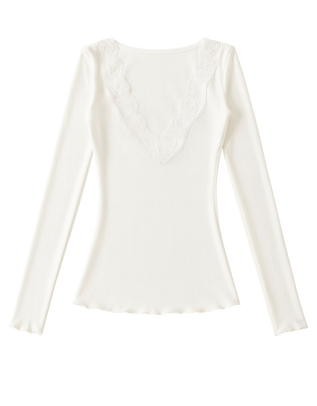 Style Addict - Lia Lace Trim Long Sleeve Top - White