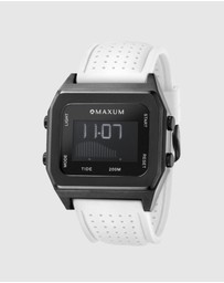 Maxum - Raglan Tide Watch – Black Case, Black Dial & White Silicone Strap