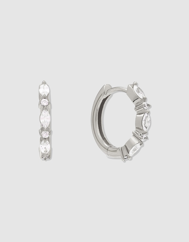 Wanderlust + Co - Marquise Pave Silver 11mm Huggie Earrings