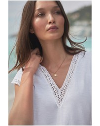 NEXT - Short Sleeve Lace V-Neck Bubblehem 100% Cotton Top
