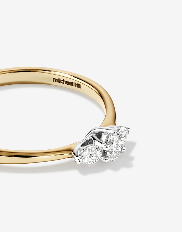 Michael Hill - 0.15 Carat TW Three Stone Pear Cut Diamond Promise Ring in 10kt Yellow and White Gold