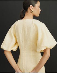 AERE - Imogen Linen Puff Sleeve Midi Dress
