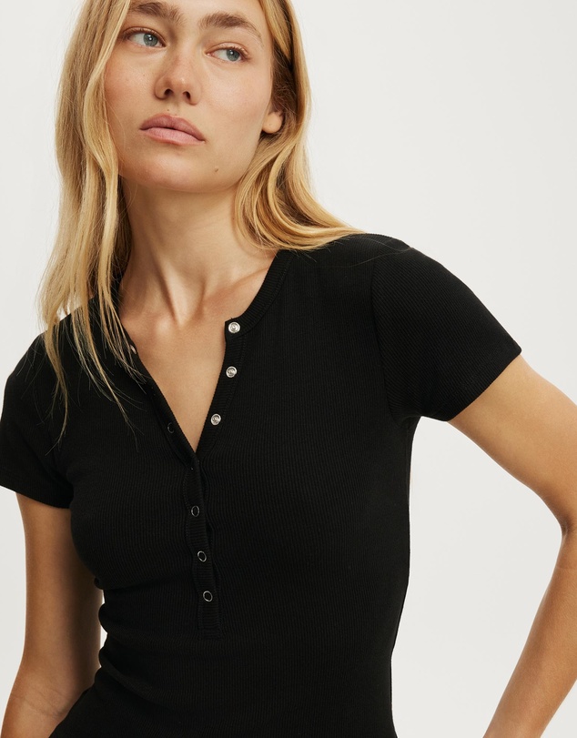Cotton On - Blake Rib Henley Short Sleeve