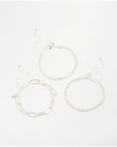 Lovisa - Silver Mixed Chains Bracelet 3-Pack