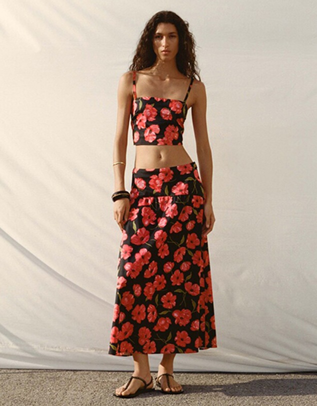 M.N.G - Floral-Print Flared Skirt
