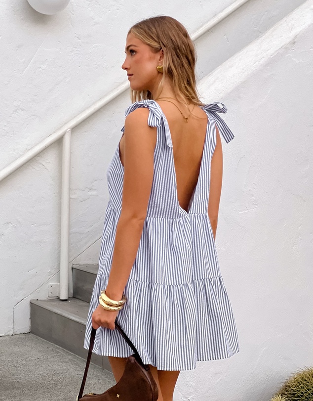 Beginning Boutique - Angel Girl Blue Stripe Mini Dress