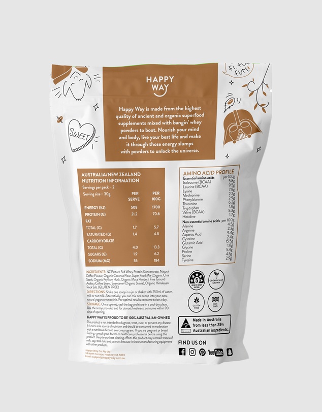 Happy Way - Deja Brew Coffee Whey Protein Powder 6 Sample Packs