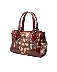 Pre-Loved by Azura Reborn - Pre-Loved Patent Trimmed House Check Coated Canvas Hearts Pilgrim Satchel