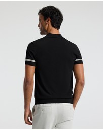Calibre - Stripe Cuff Open Neck Polo Black