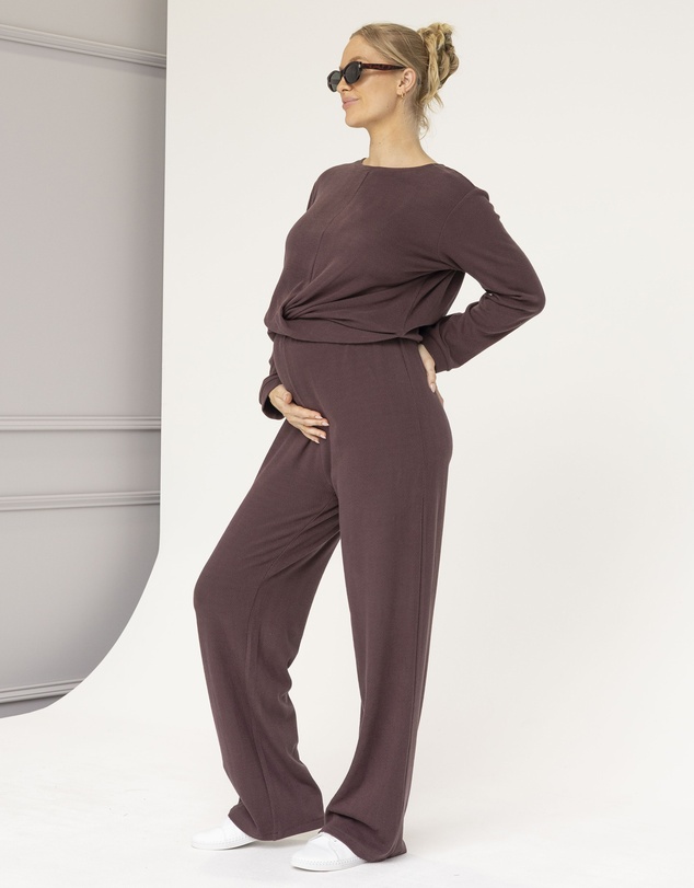 Angel Maternity - Anna 2-piece Maternity Winter Lounge Wear Set in Mocha