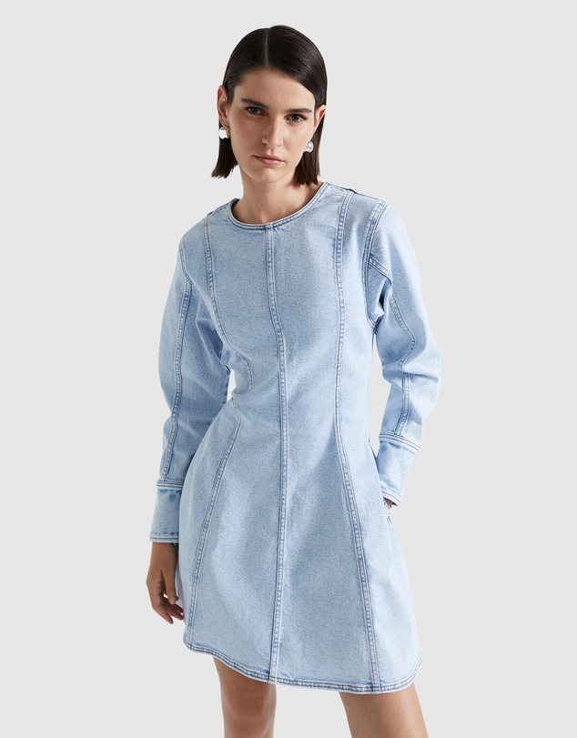 denim flounce dress Button Front Denim Flounce Mini Dress
