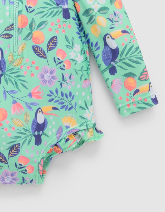 Purebaby - Printed Frilly Long Sleeve Swimsuit- Kids-Babies