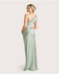 Six Stories - Cowl Front Asymmetrical Satin Bridesmaid Dress