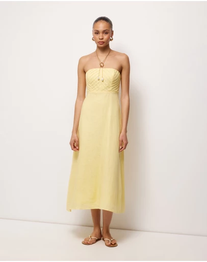 AERE - Maris Pintuck Strapless Linen Midi Dress