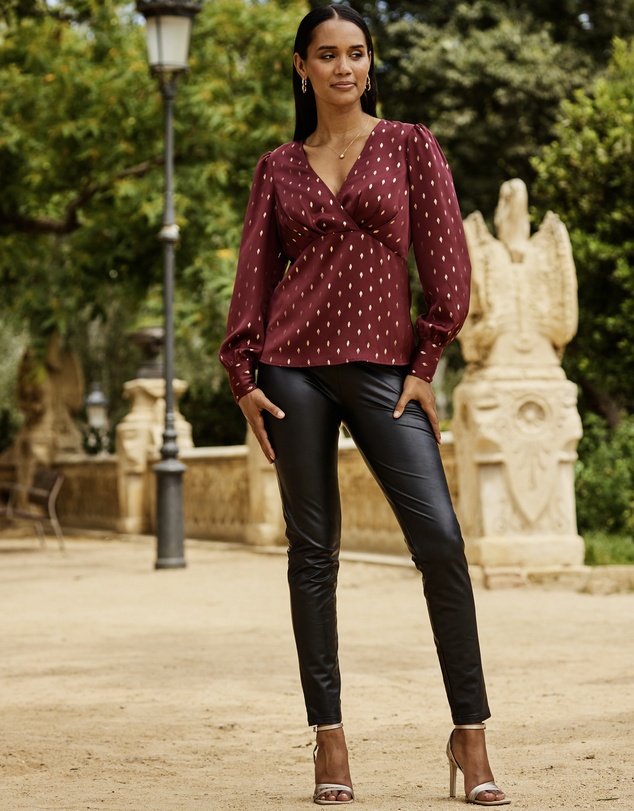 Sosandar - Metallic Spot Print Satin Top