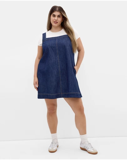City Chic - Plus size Dana Pinny Denim Mini Dress - dark wash